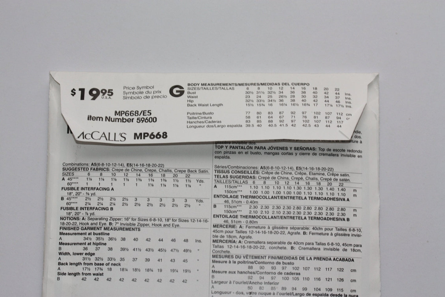 UNCUT Sewing Pattern - Mp668 Misses Top and Pants Sizes 14 - 22