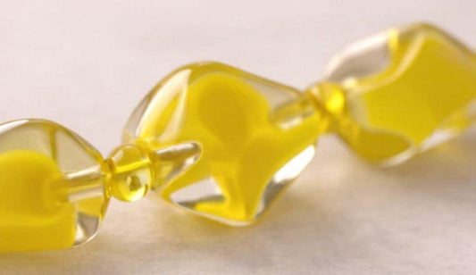 Vintage 1950s Czech Cased Glass Necklace – Bold Yellow & Clear Mid Century Art Glass Statement Beads