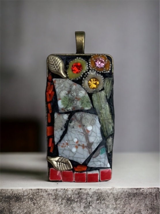 Micro mosaic collage necklace - with mixed materials