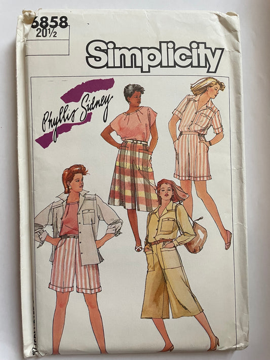 UNCUT Sewing Pattern - Simplicity 6858 Womens Pocket Top, Culottes, Shorts, Sewing Pattern Sz 20 and 1/2