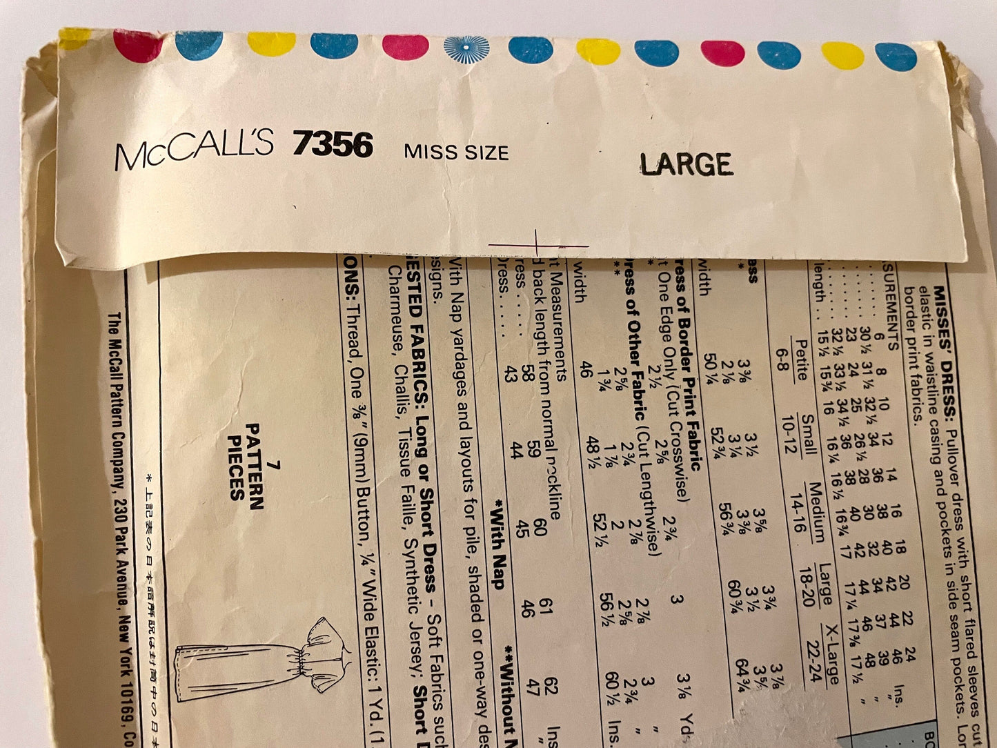 UNCUT Sewing Pattern - McCalls 7356 Easy Boat Neck Dress, Draped Flutter Sleeves, Knee or Maxi Length, 1980s, Size Large