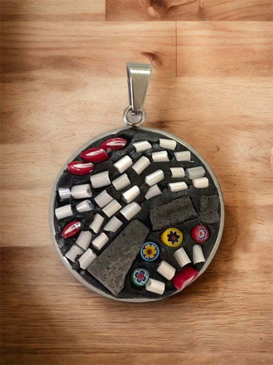 My handmade micro mosaic glass and mixed materials necklace