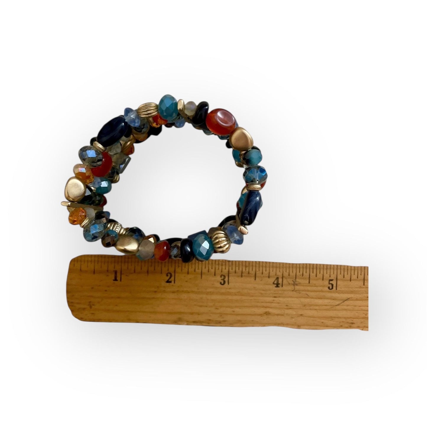 Vintage 5-Strand Memory Wire Beaded Bracelet – Crystal, Metal & Mixed Materials Adjustable Jewelry