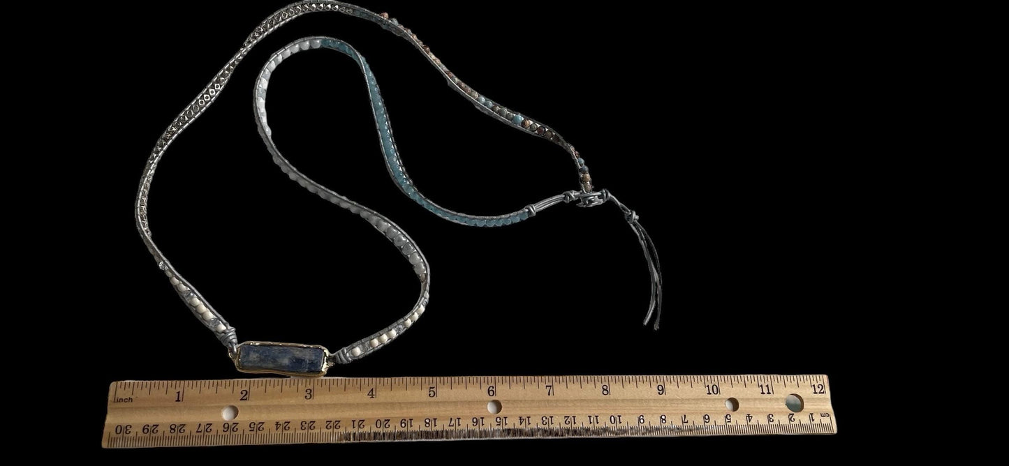Stunning Vintage Beadwork Necklace with Semi-Precious Stone Inlaid Center – Handmade Boho Jewelry