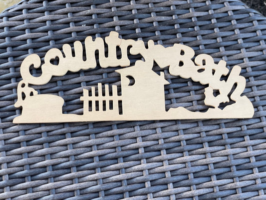 Unfinished wood - "country bath" signs
