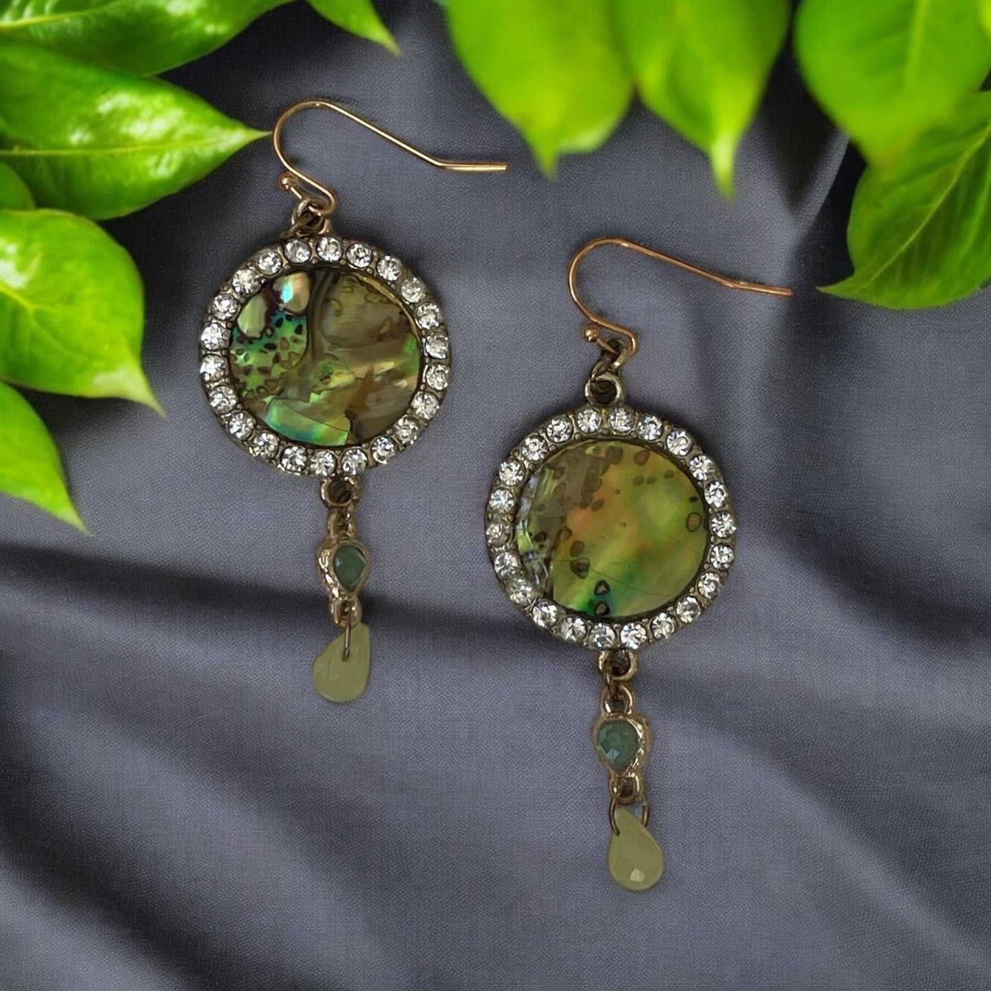 Abalone and rhinestone dangle earrings