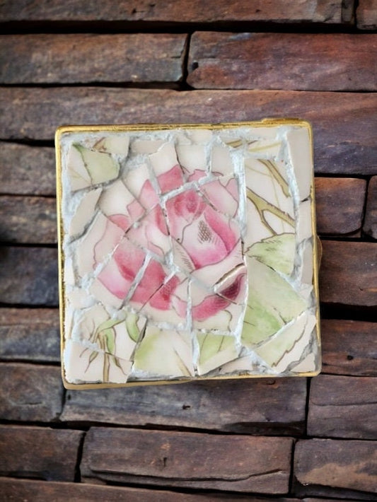 Handmade micro mosaic brooch / pin or necklace - one-of-a-kind - made of hand cut upcycled vintage dish