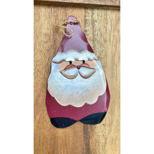 Vintage tin Santa Claus ornament - made by Santa's workshop in Baton Rouge, Louisiana