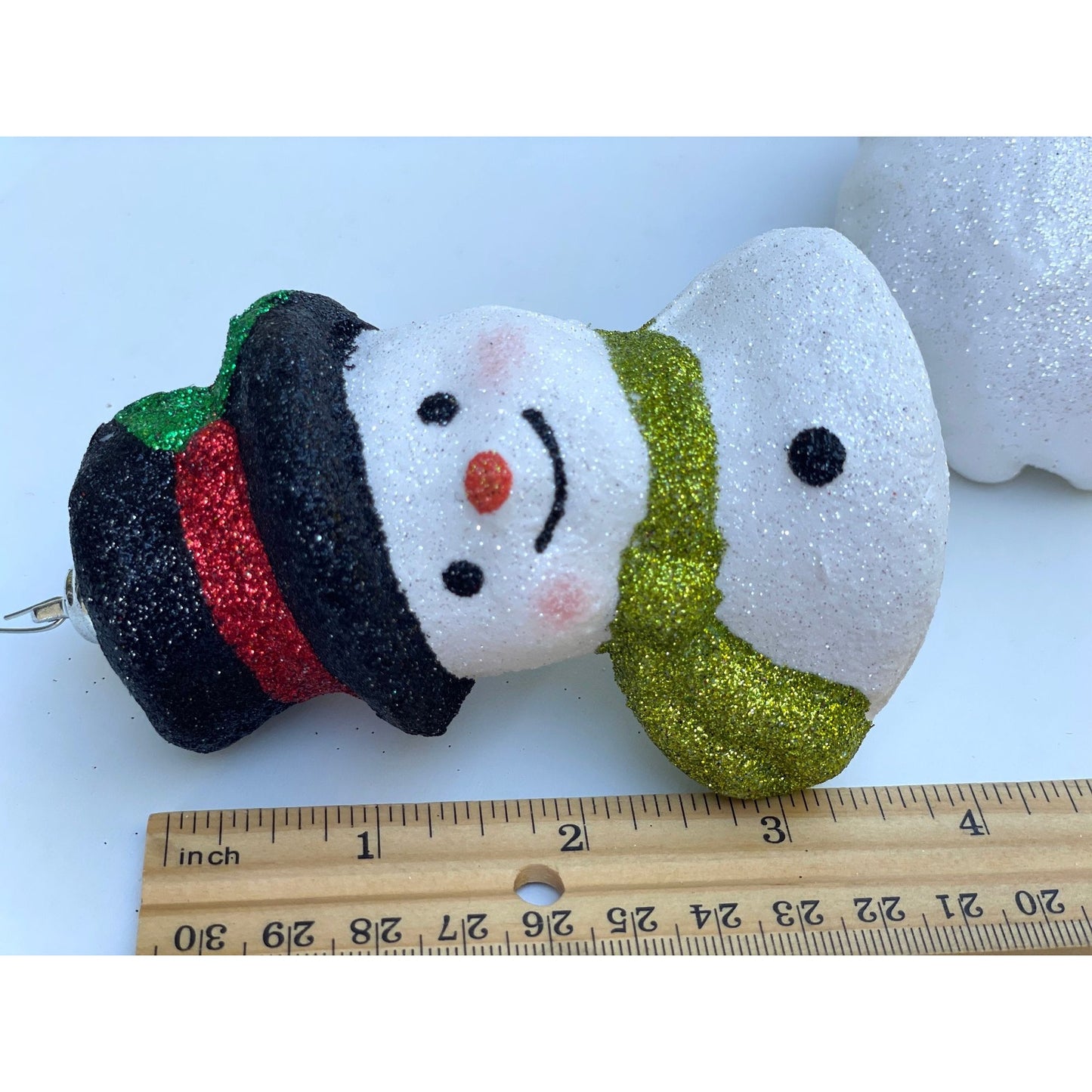 Vintage Santa Claus or Snowman glittered firm foam Christmas ornaments