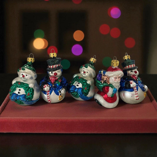 Lot of 5 BK Collection Blown Glass Vintage Christmas Ornaments – Snowmen and Santa
