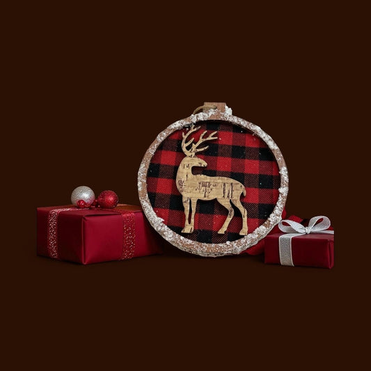 Plaid Red Wood Kurt Adler Christmas Ornament – Vintage Holiday Tree Decor