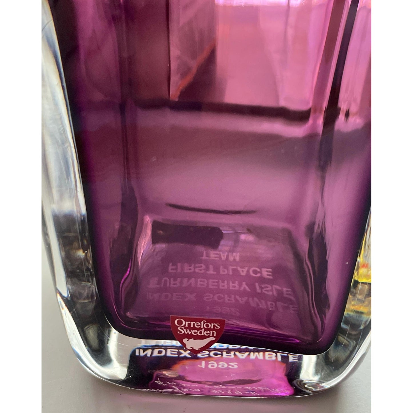 Orrefors Sweden Art Glass Vase by Erika Lagerbielke, Amethyst & Amber, Signed 1992 Scandinavian Design