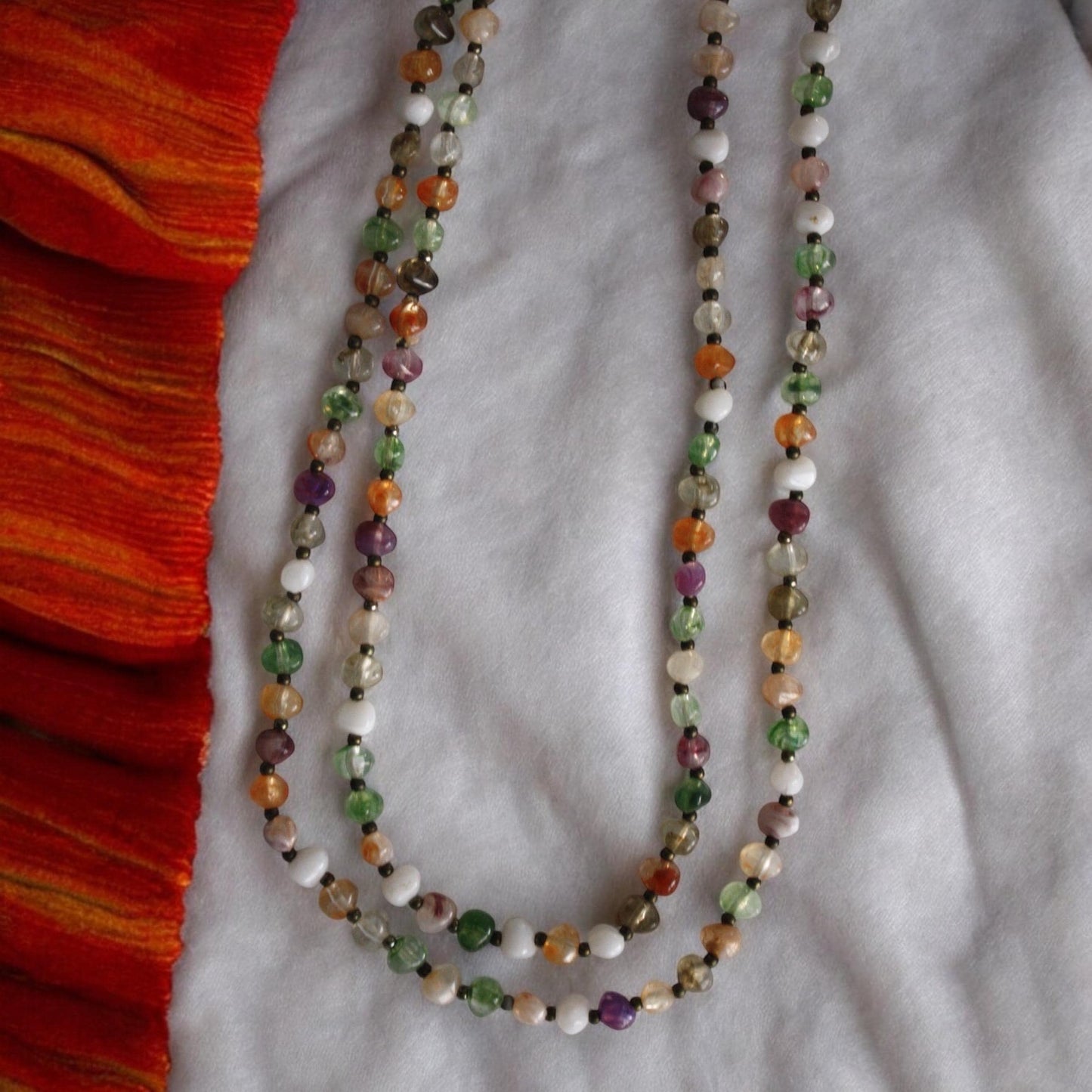 Extra long 32" vintage necklace loaded with stunning pastel beads