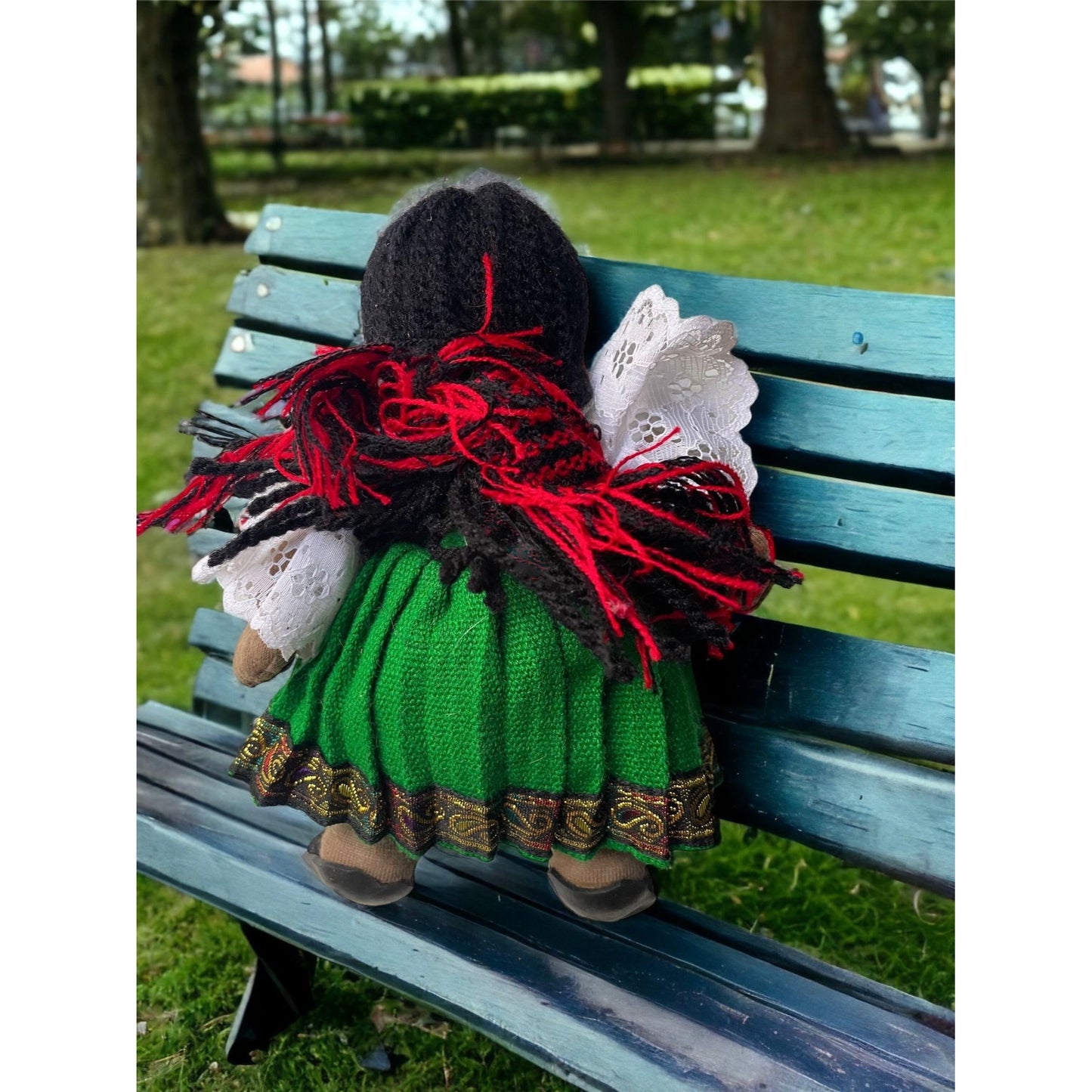 Stunning vintage Mexican? girl doll with braids, sandals and traditional clothing