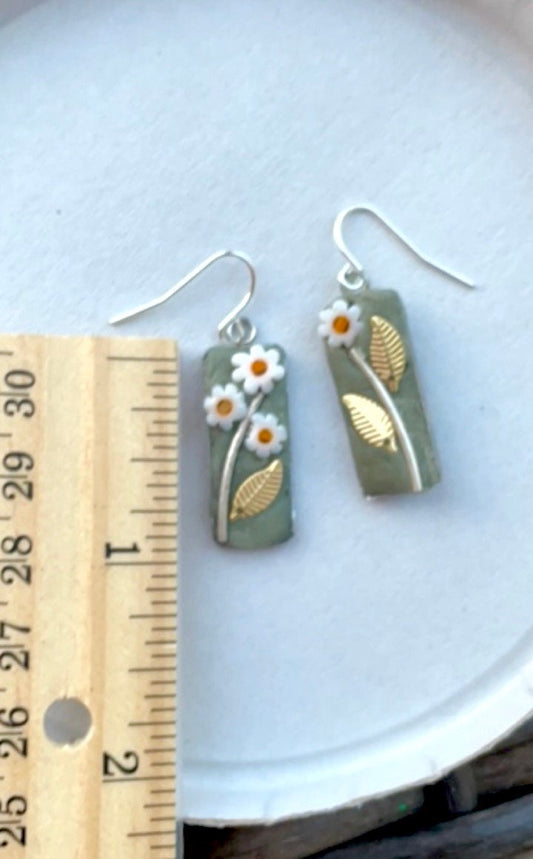 Small mosaic tile glass daisy and metal handmade earrings