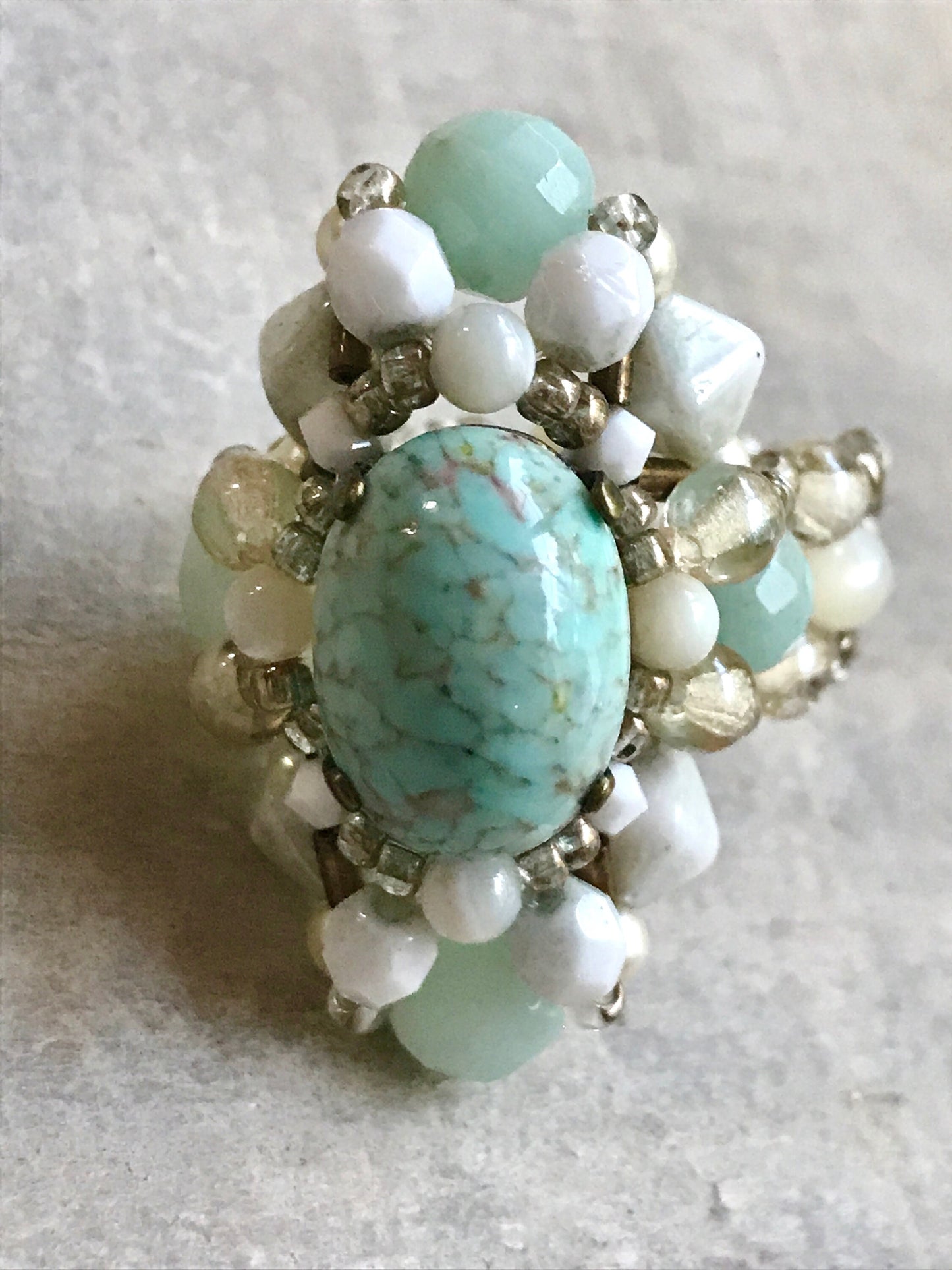 Stunning handmade hand beaded vintage ring - beadwork, bead weaving, seed beads