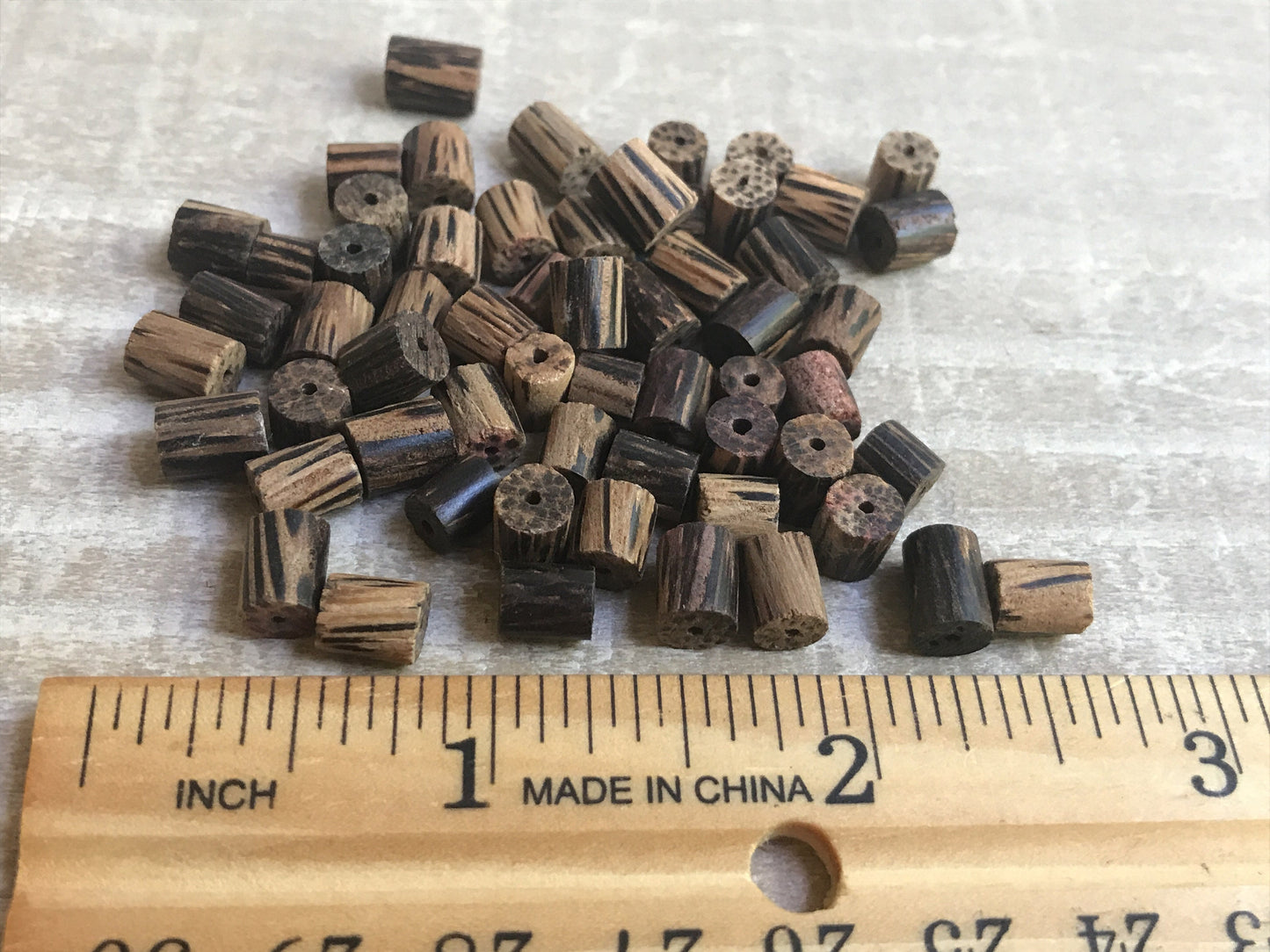 One dozen small unique wood vintage beads - approx. 6 mm each