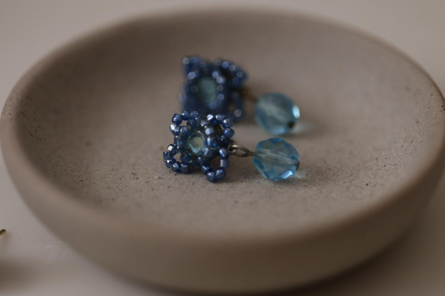 Blue Beaded Earrings with Light Blue Crystal Dangles, Vintage Dangle Earrings, Boho Drop Earrings Gift for Her