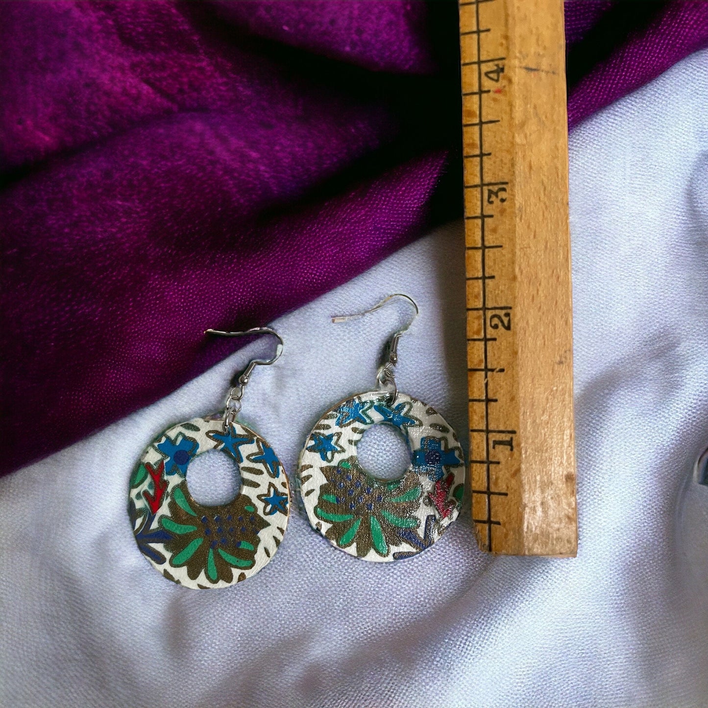 Unique handmade earrings - Asian paper sealed on wood