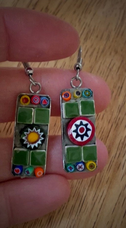 Small handmade micro mosaic glass and tile earrings