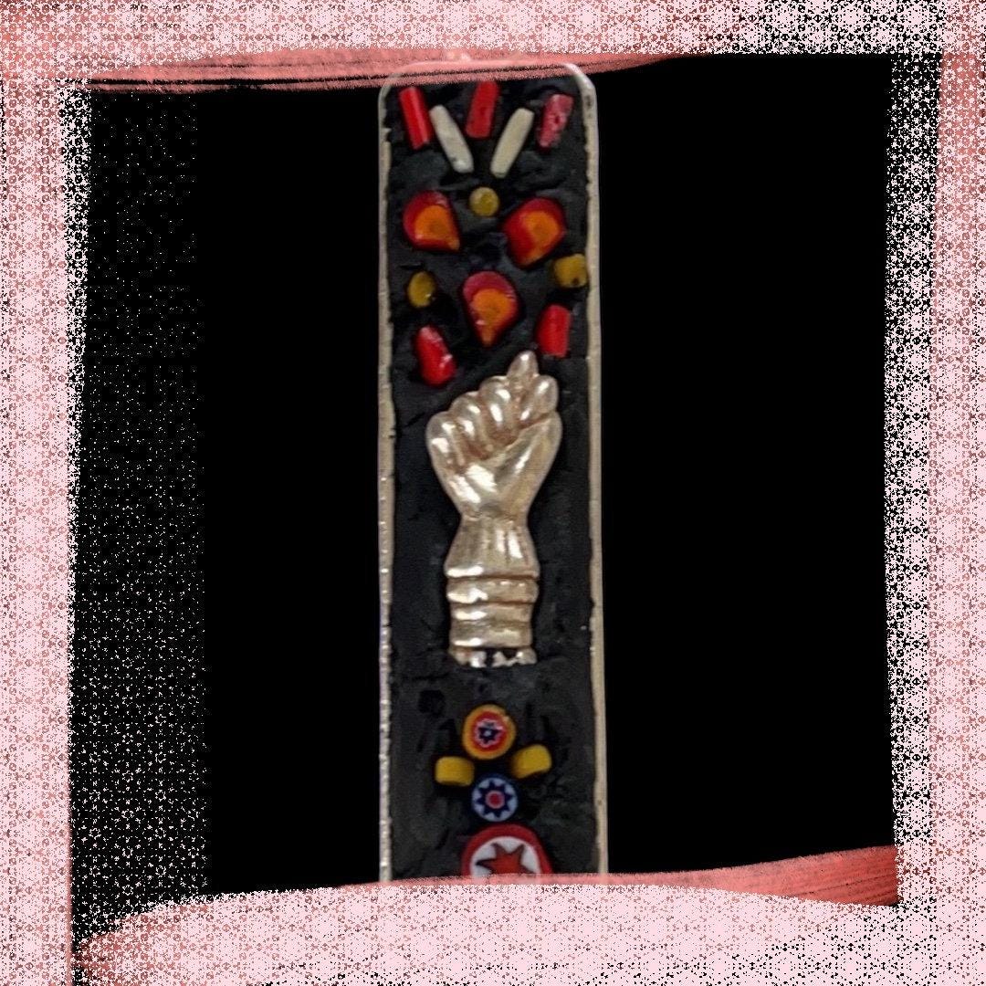 Mixed Material Mosaic Necklace: Floral Millefiori, metal hand