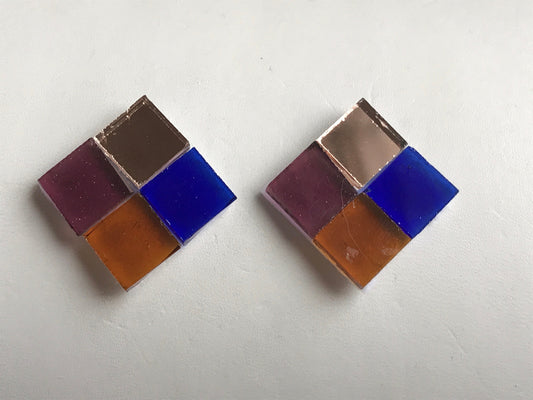 Unique colored mirror and colorful glass earrings