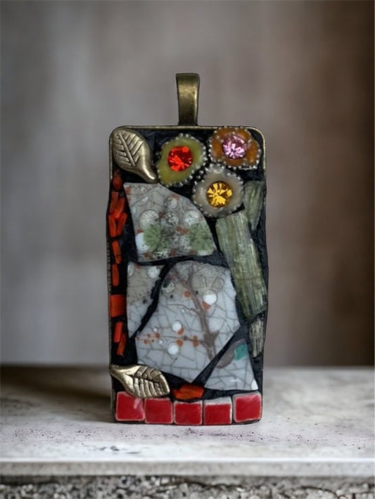 Micro mosaic collage necklace - with mixed materials