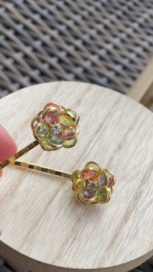 Stunning rhinestone and crystal floral hair pins, made with new and repurposed vintage elements - crystal flower hair accessories