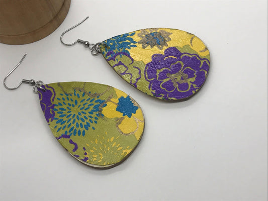 Unique handmade earrings - mixed material - paper, sealant and wood