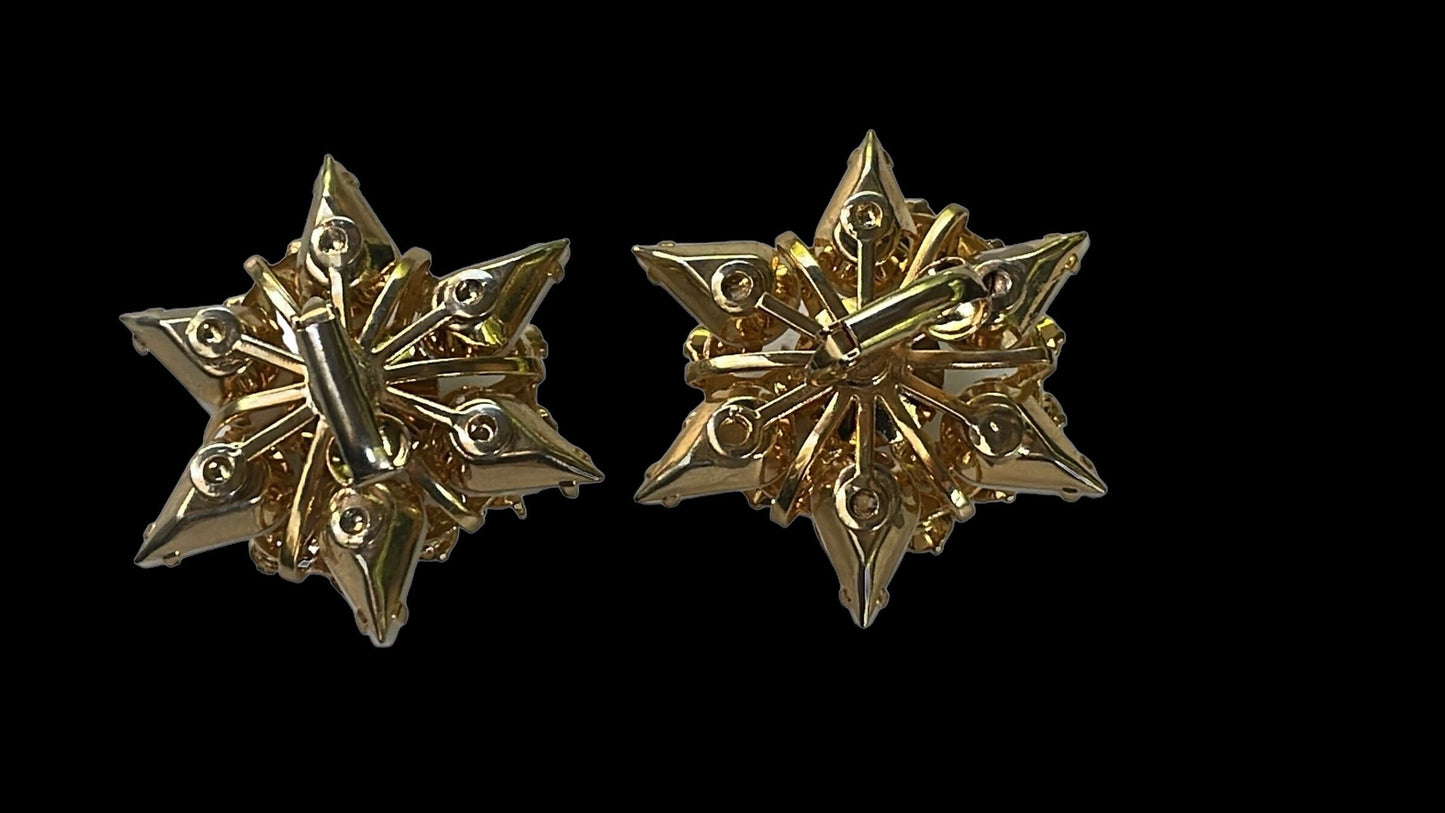Stunning star shaped white crystal embedded vintage clip on earrings