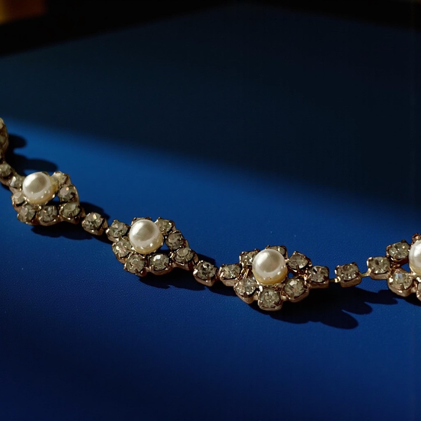 Vintage NY Signed Rhinestone & Pearl Necklace, Elegant 1950s Bridal Jewelry - most likely Kramer of NY?