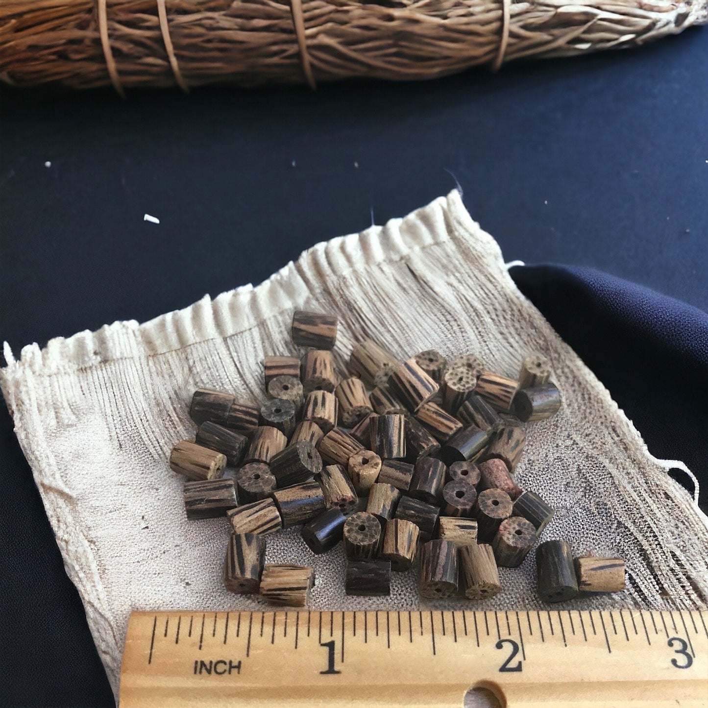 One dozen small unique wood vintage beads - approx. 6 mm each