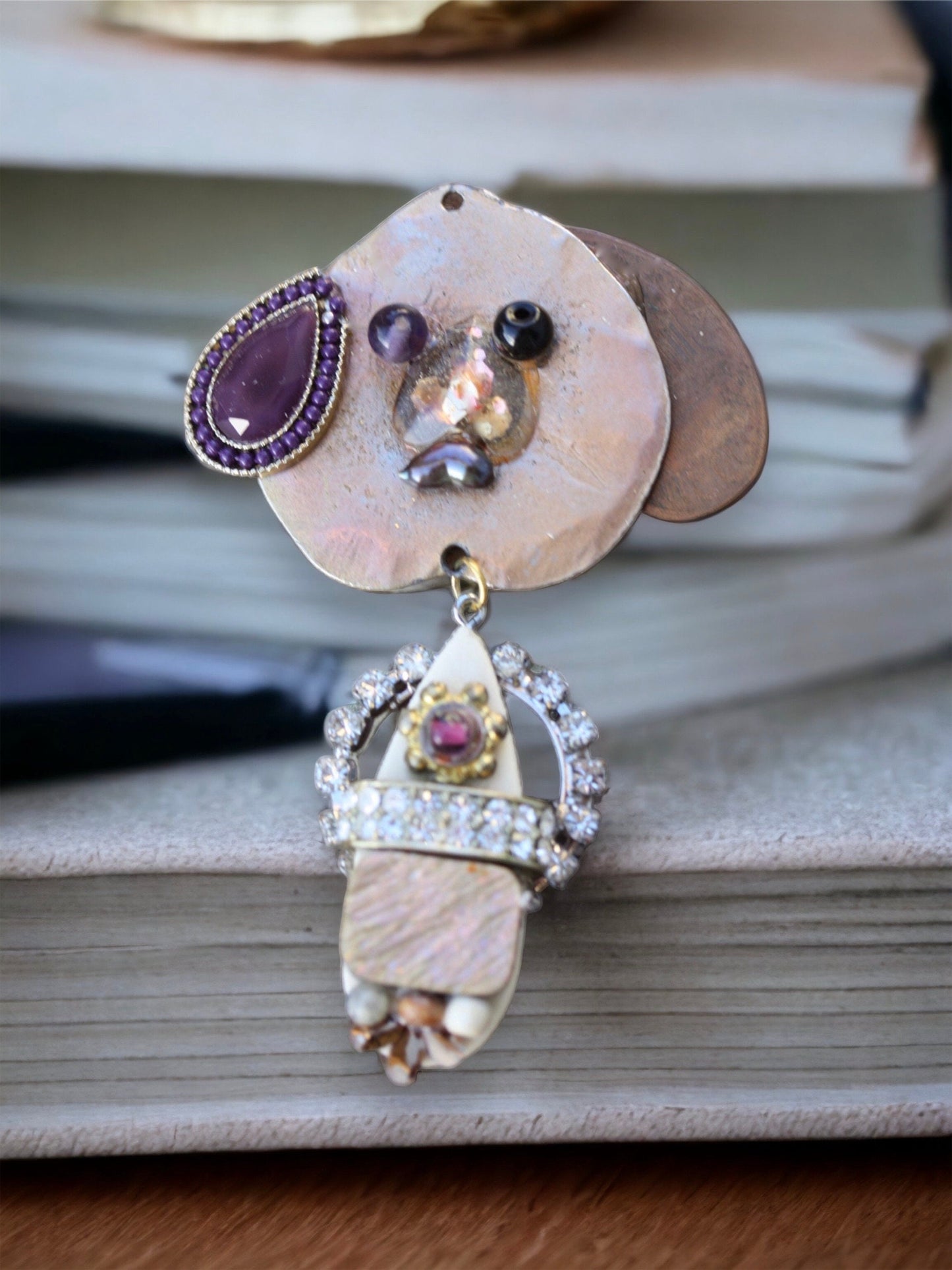 Meet DOGGY - Assemblage art / mixed media collage - necklace pendant