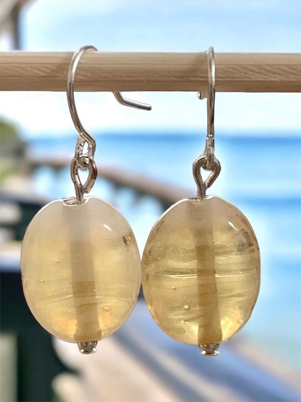 Stunning yellow spun glass dangle earrings