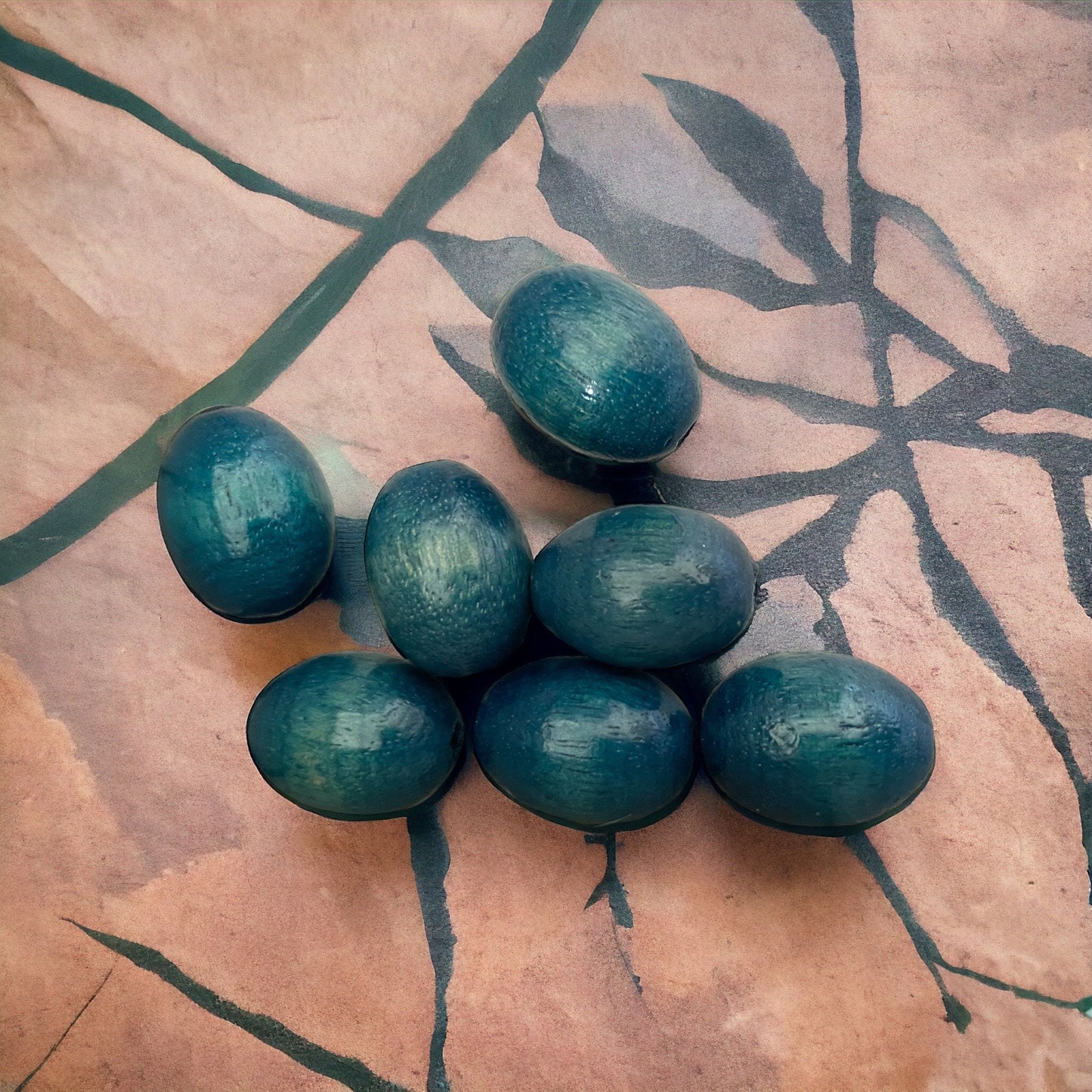 Large oval blue wood vintage beads - approx. 20 mm