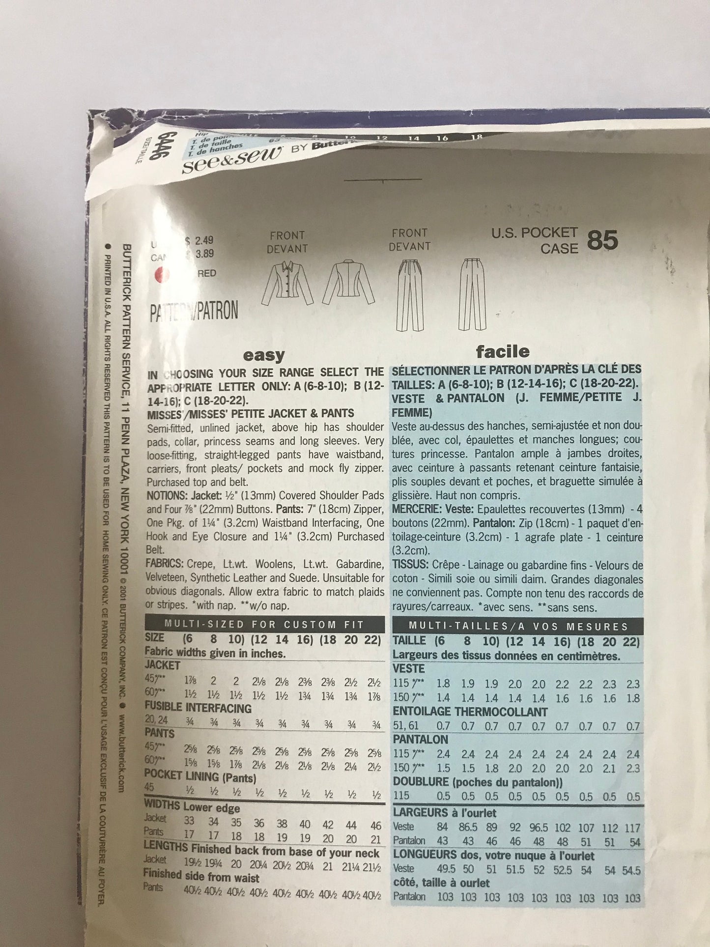 UNCUT Vintage Sewing Pattern - See & Sew Pattern, Jacket And Pants, Size B (12,14,16), #6446