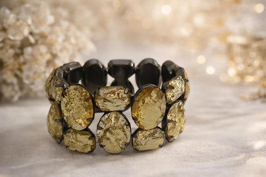 Vintage Gold Foil Faux Glass Stone Bracelet | Chunky Retro Statement Jewelry