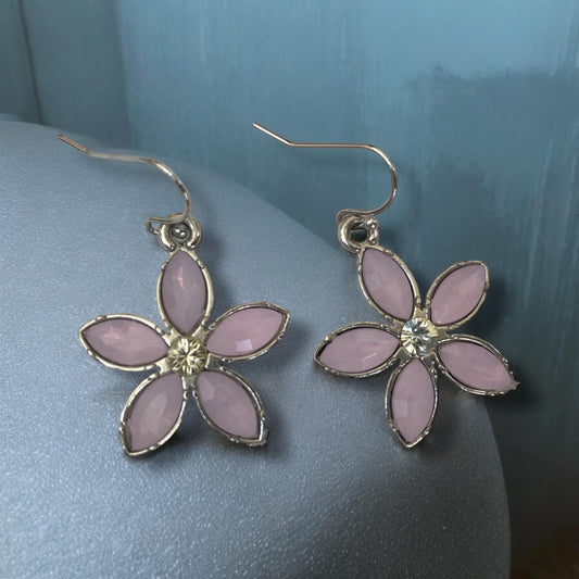 Light pink rhinestone floral dangle earrings
