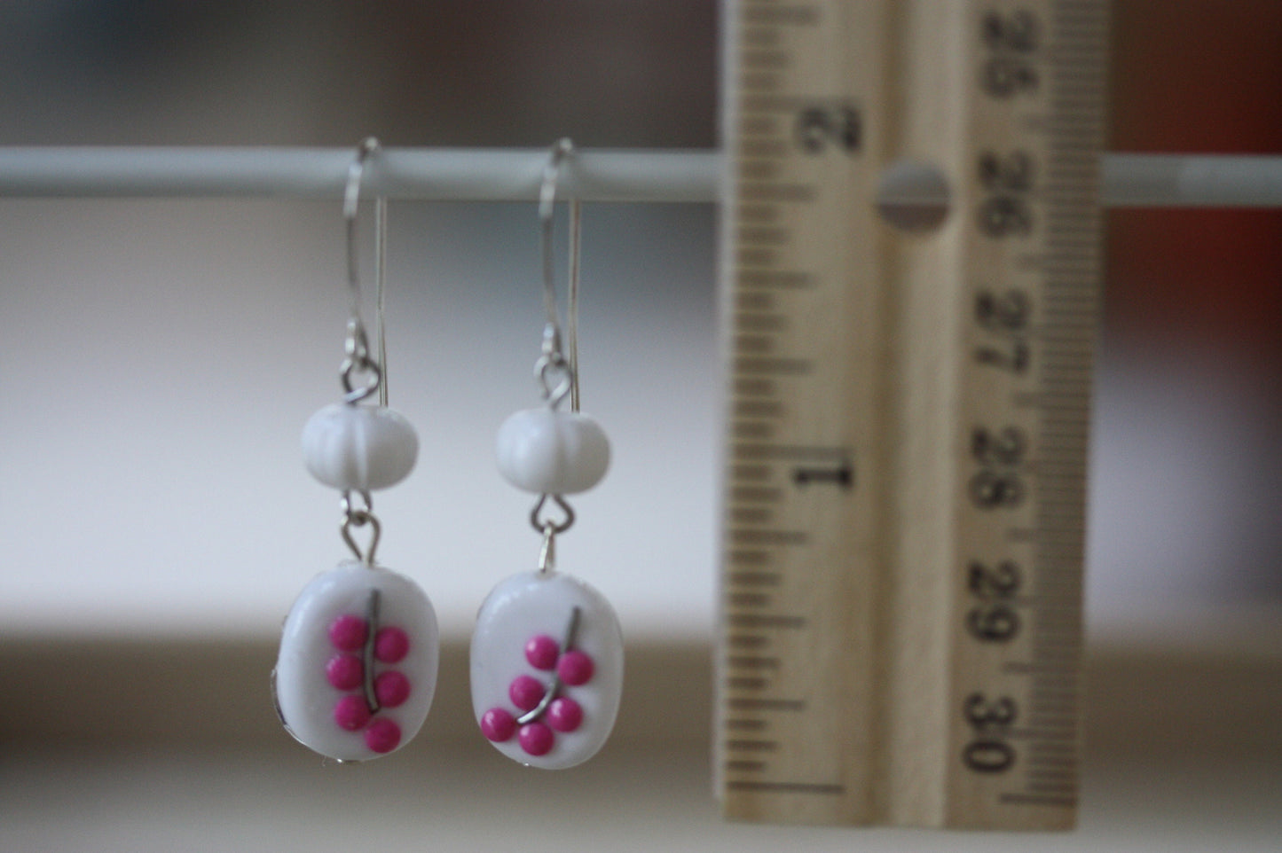 Sweet handmade pink dotted floral dangle earrings