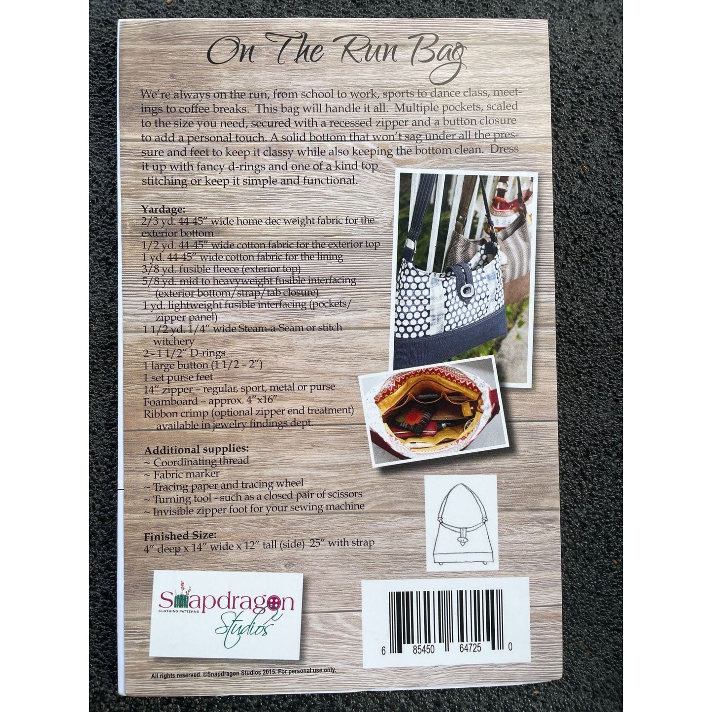 Bag Sewing Pattern - Printed On The Run Bag by Snapdragon Studios | Vintage DIY Handbag Design