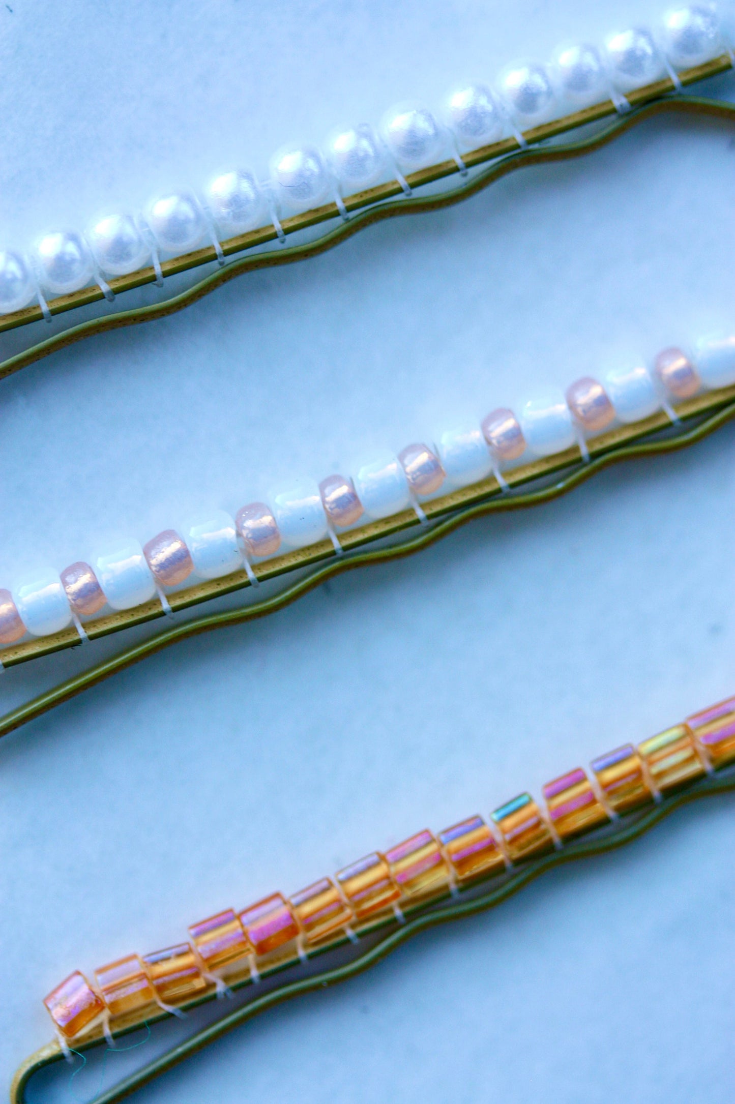 Your choice of hand beaded hair bobby pins - faux baby pearls, iridescent glass, orange vintage glass