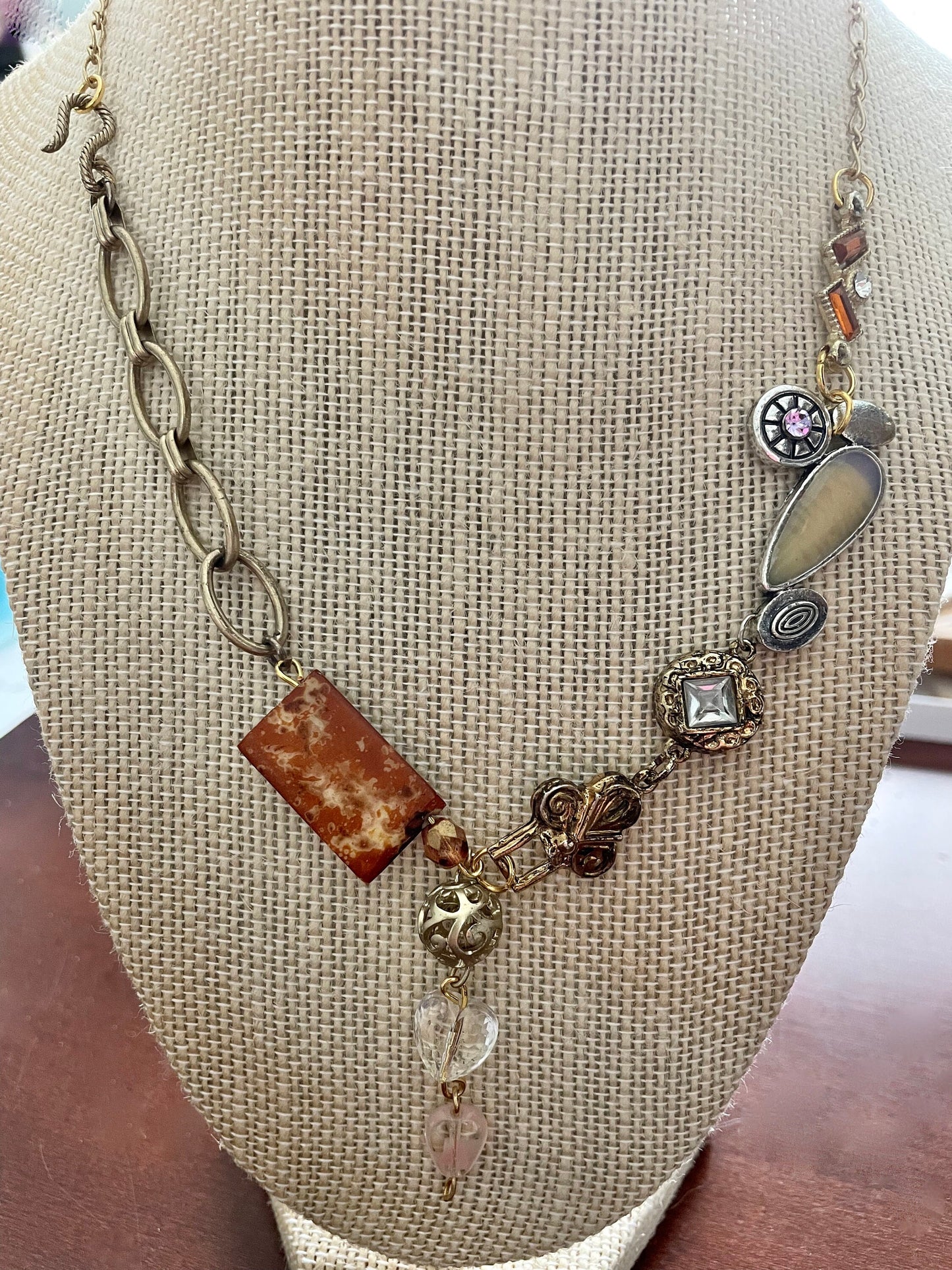 Unique, one-of-a-kind artisan mixed material necklace