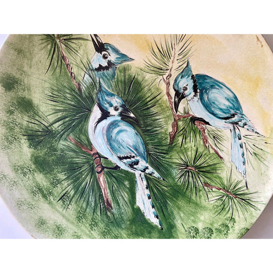 Magnificent vintage handmade, handpainted bird dish - painted terracotta, unsigned