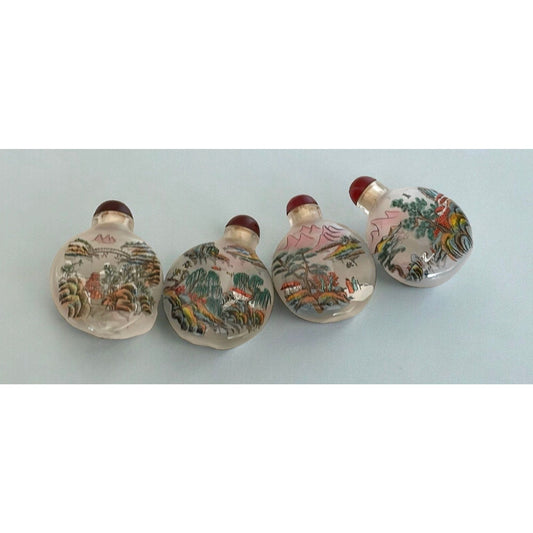 Set of 4 stunning handpainted vintage Chinese snuff bottles in original box