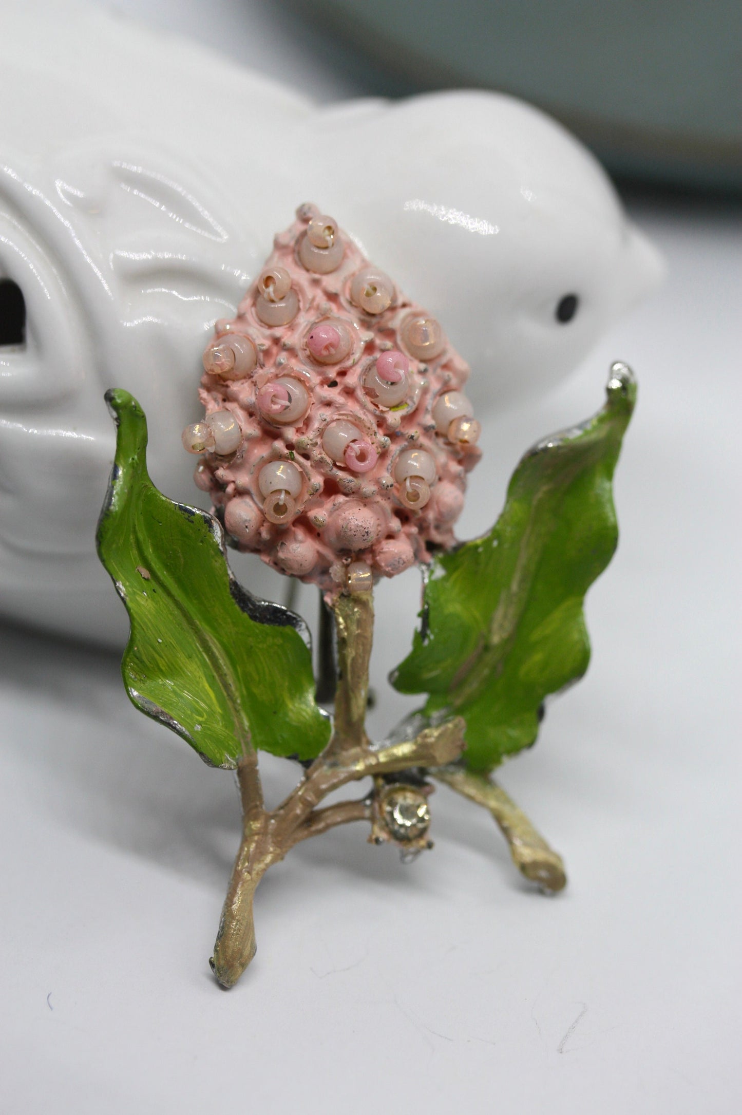 Revised, Modernized, large upcycled handpainted pin with intricate handmade beadwork
