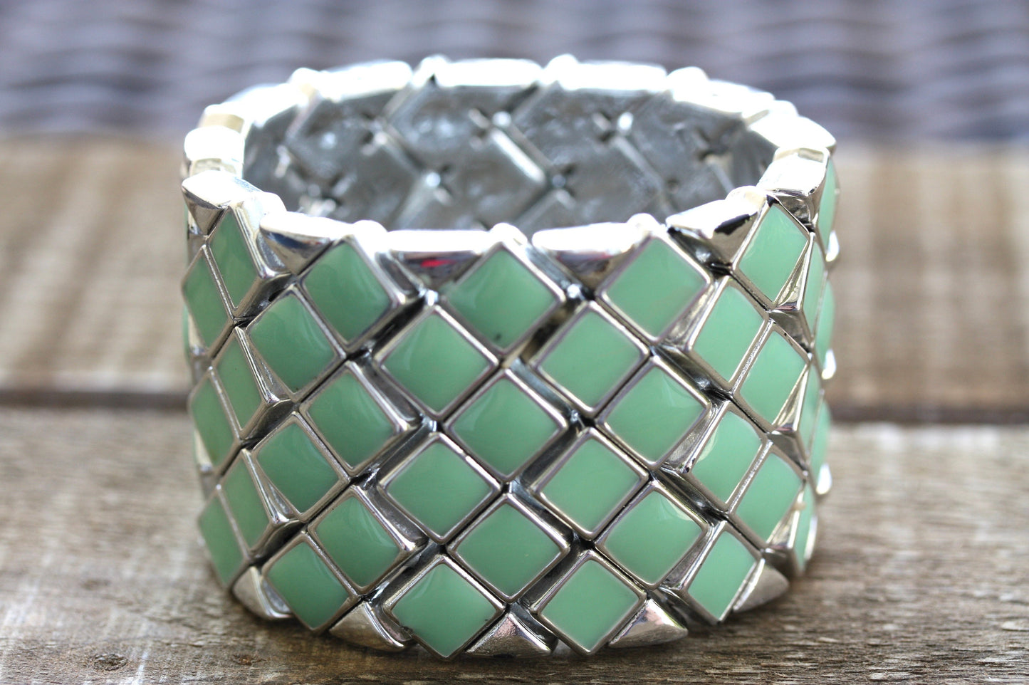 Stunning unique vintage turquoise enamel cuff bracelet