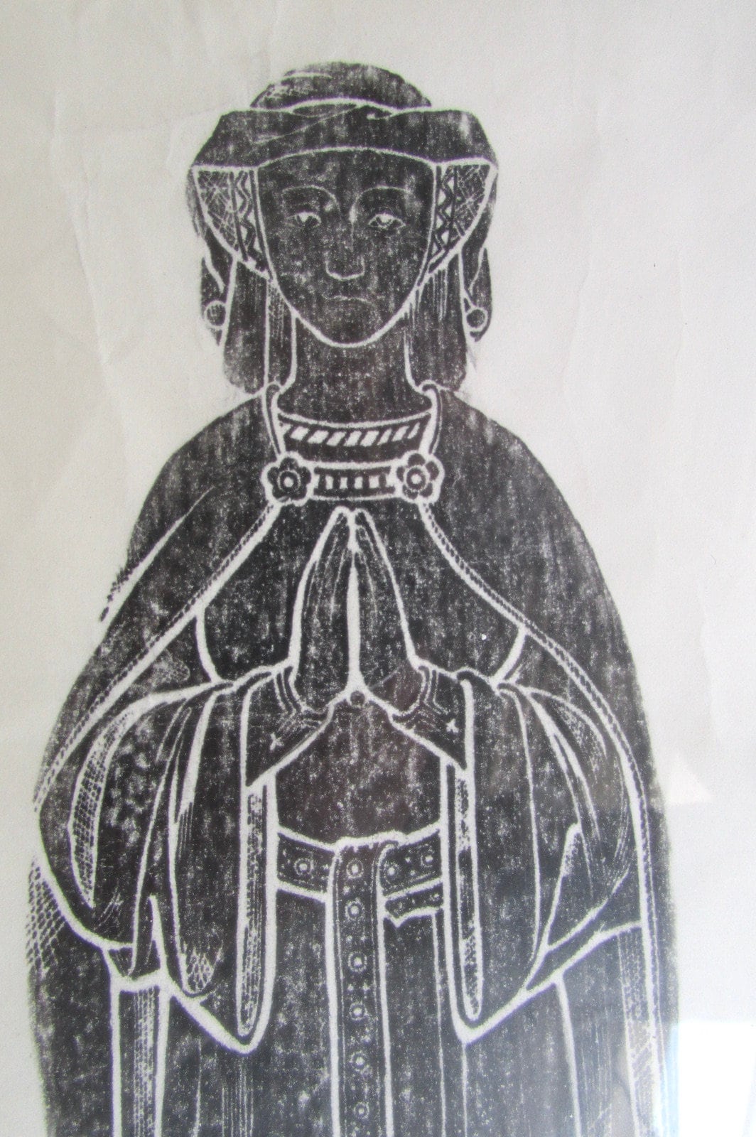 Medieval Brass Rubbing | Praying Female Figure Gothic Religious Art Print