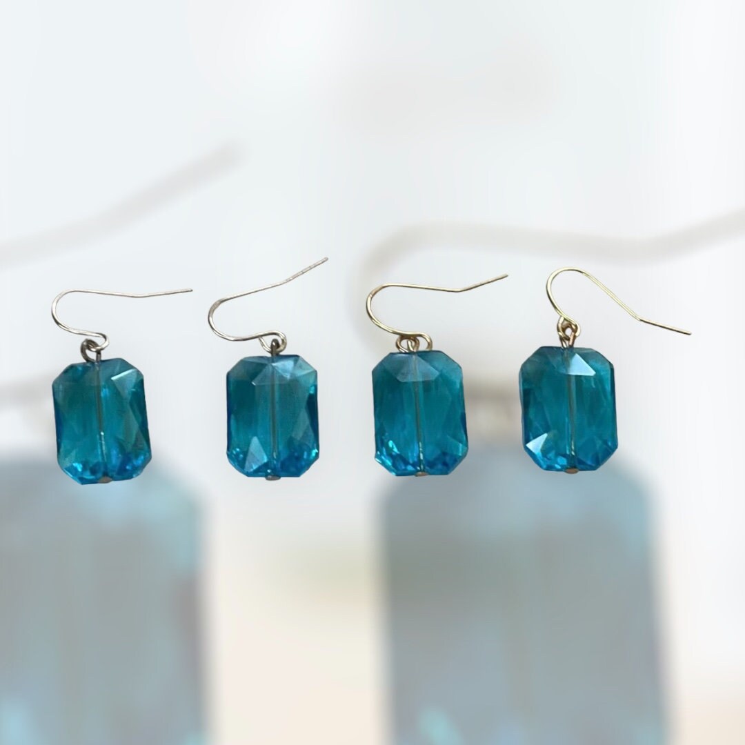 Simple blue faceted crystal drop earrings