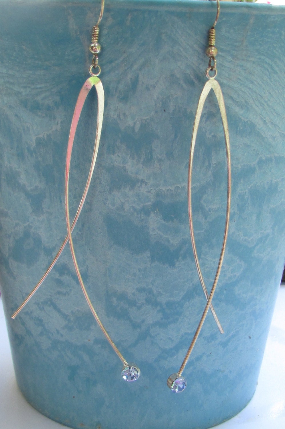 Unique vintage long earrings with rhinestones