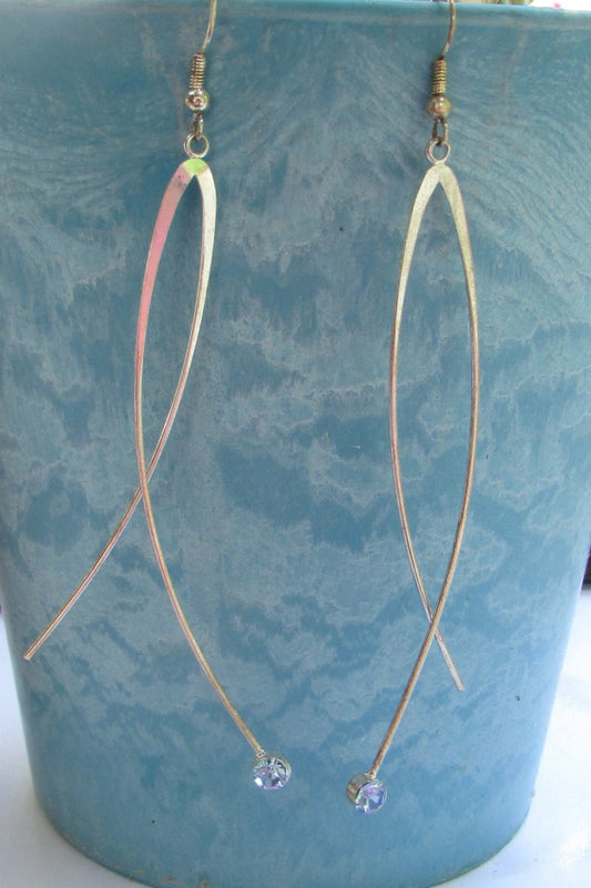Unique vintage long earrings with rhinestones